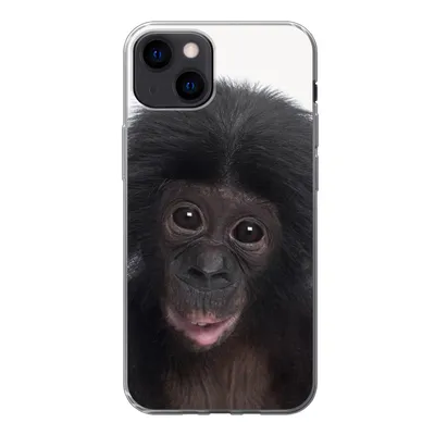 Produktbild von MuchoWow® Handyhülle Schutzhülle Hülle für iPhone 13 Affe - Schimpanse - Porträt - Kinder - Jungen - Mädchen Silikon Softcase Handy Hülle - Karteninhaber