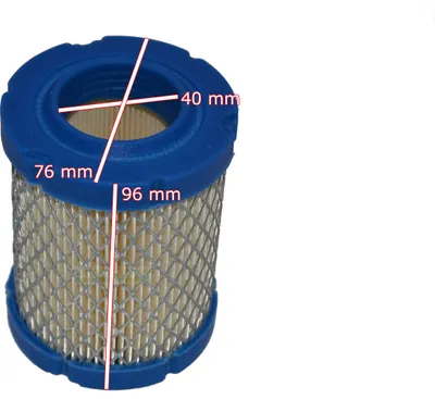 A close-up studio shot of an air filter with dimensions indicated by lines and text.
