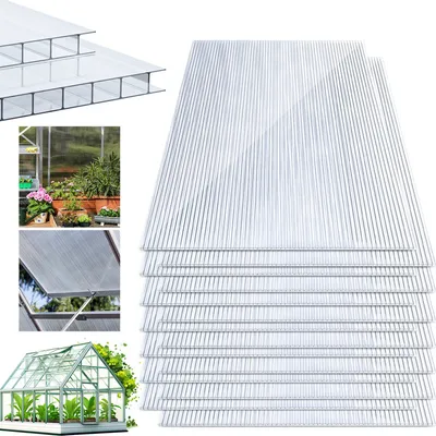 Produktbild von Jayseuw 10x Polycarbonat Hohlkammerstegplatten 8mm Doppelstegplatte 1210x605 Stegplatte Gewächshausplatte