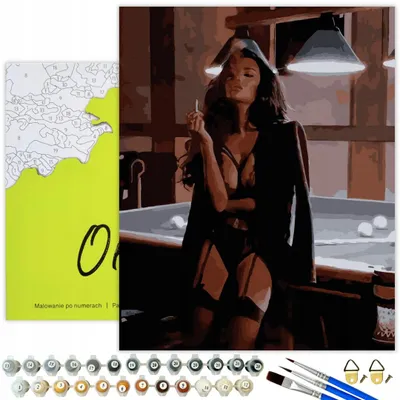 Immagine prodotto di Oh Art! Pittura con i numeri per adulti Donna al tavolo da biliardo 40x50cm set completo tela con telaio in legno, colori acrilici, 3 pennelli e accessori Regalo