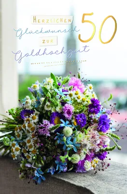 Produktbild von Goldhochzeit 50. Hochzeitstag Glückwunschkarte mit Umschlag, Blumenstrauß, mit Goldfolie