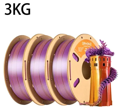 Produktbild von PLA Filament 3D-Drucker 3 kg - Tri-Color Silk 1,75 mm - Seidenglanz - ±0,03 mm Toleranz - 190–220°C - Rot Violett Gold