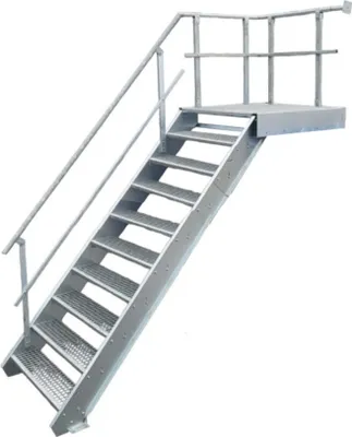 Immagine prodotto di 9 gradini + pianerottolo scala in acciaio con ringhiera a sinistra / larghezza gradino 100 cm / altezza piano 150-200 cm