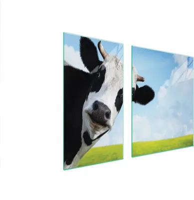 Produktbild von Herdabdeckplatten 2 teilig 90x52 Glaskeramikkochfeld Abdeckung Glas Schneidebrett Kuh Dorf