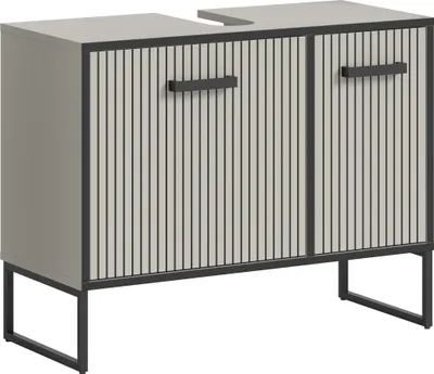Produktbild von Waschbeckenunterschrank >Bagno< 2 Türen, 4 Fächer, in kaschmir Nachbildung - 80x63x36cm (BxHxT)