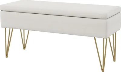 Produktbild von Sitzbank Polsterbank mit Stauraum, Leinenoptik, Bettbank mit Stahlbeine, für Schlafzimmer, Wohnzimmer, Flur, 100 x 40 x 49 cm, Creme