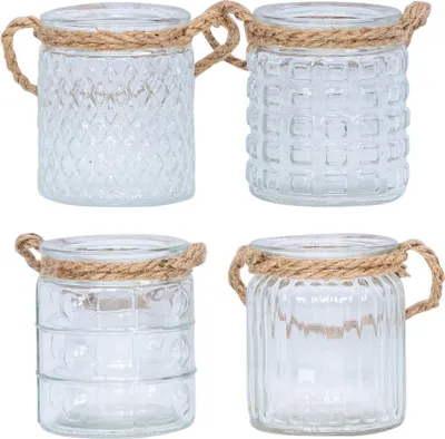 Produktbild von 4er Set Windlicht H10cm Glas Klar Transparent Teelichthalter Tischdeko Kerzen