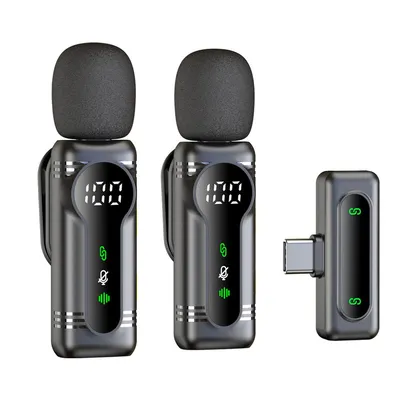 Produktbild von 2 Stück Wireless Mikrofon,Plug & Play Clip-on Mic mit Auto Pairing, Magnetische Halterung, Noise Cancelling, für iPhone,Android, USB-C Geräte,YouTube