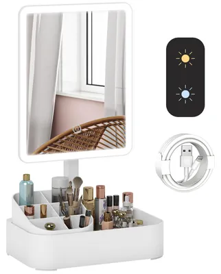 Productafbeelding van HOMCOM Verlichte make-up spiegel, oplaadbaar, witte cosmetische spiegel