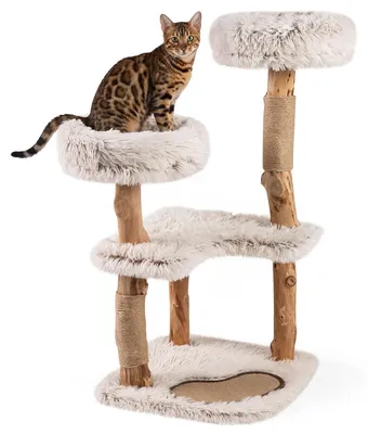 Image de FANTASK, arbre à chat en bois, 101 cm, avec poteaux en bois massif et en jute, et tapis à gratter