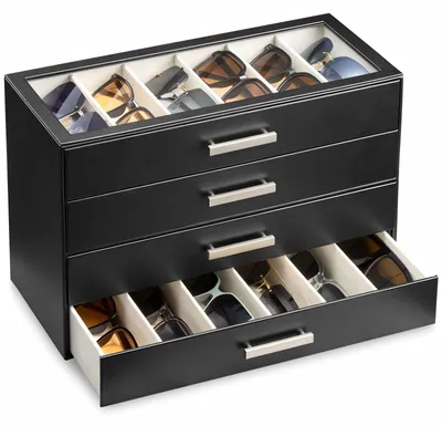 Produktbild von Große Brillenbox mit Schubladen und Transparentem Deckel für Sonnenbrillen
