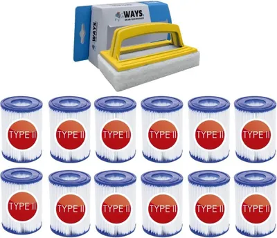 Produktbild von Bestway - Typ-II-Filter geeignet für Filterpumpe 58383 - 12 Stück & WAYS Scheuerbürste