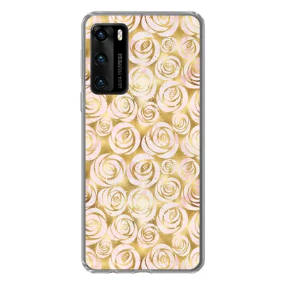 Produktbild von MuchoWow® Handyhülle Schutzhülle Hülle für Huawei P40 Marmor - Gold - Rosen - Muster Silikon Softcase Handy Hülle - Handytasche