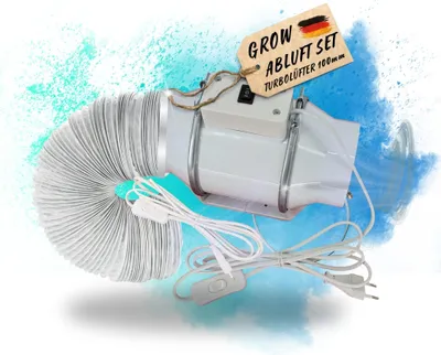 Immagine prodotto di Set di scarico aria turbo Grow 100mm set di ventilazione silenzioso per grow box ventola di scarico ventola di scarico tubo aria di scarico