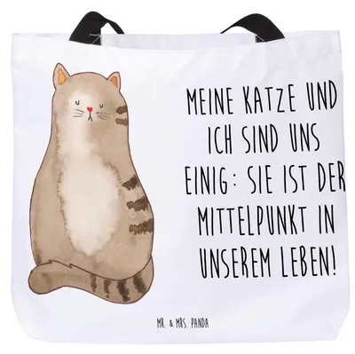 Produktbild von Mr. & Mrs. Panda Strandtasche Katze Sitzen - Weiß - Geschenk, Cats, Schultasche, Herz, Tasche, Haustier, Katzen, Tote Bag, Tragetasche, Reisetasche, Cat