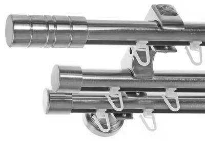 Produktbild von Innenlauf Edelstahl Look Gardinenstange 20mm Wandträger 3-läufig mit Zylinder H60 E34E30 II+ 1x B20I