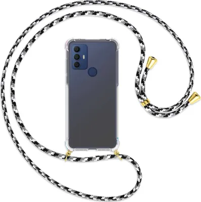 Produktbild von Handykette Backcover-Schutzhülle mit Band (Metall goldfarben) für TCL 30 SE, TCL 305, TCL 306 - schwarz/grau/weiß