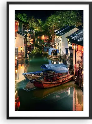 Produktbild von Gerahmtes Poster - Schwarzer Rahmen - Chinesisch Stadt Nacht - 50x70 cm - Wand Bild - Wanddeko - Wandbilder - Kunstposter - Wandposter - Bilderrahmen - Bilder - Kunstdruck - P2BPA50x70-4657