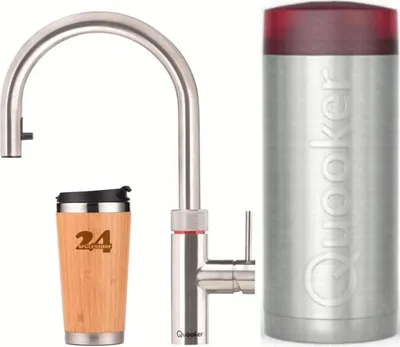 Produktbild von »QUOOKER Flex COMBI B Zugauslauf Edelstahl & 100°C Armatur (22XRVS)« (2-St) Spültischmischer mit 100°C Kochendwasserfunktion *Inklusive Thermobecher