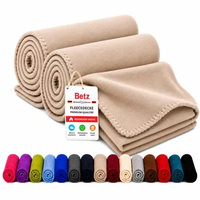 Produktbild von Betz Fleecedecke 2 Stück 130x170 cm 180g/m² – Wohndecke & Kuscheldecke – Flauschige Sofadecke als Tagesdecke – Leicht, wärmend & pflegeleicht - Sand, KI-generiertes Bild