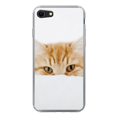 Produktbild von MuchoWow® Handyhülle Schutzhülle Hülle für iPhone 7 Katze - Rot - Weiß - Mädchen - Jungen - Kind Silikon Softcase Handy Hülle - Kartenhalter