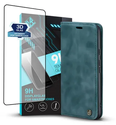 Produktbild von Handy Hülle für Google Pixel 7 Pro mit 9H Displayglas Klapphülle Bookcase Flip Cover Handy Tasche Etui Farbe: Petrol