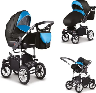 Produktbild von Kinderwagen-Set Craft 4 in 1 in Schwarz-Türkis - 16 Teile - in 18 Farben erhältlich