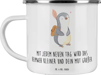 Produktbild von Mr. & Mrs. Panda Teetasse Heimweh überwinden Mut - Weiß - Geschenk, Emaille Tasse, Vertrauem, Zuversicht, Sehnsucht, Inspiration, Zukunft, Pott, Trost, Haferl, mutmachen