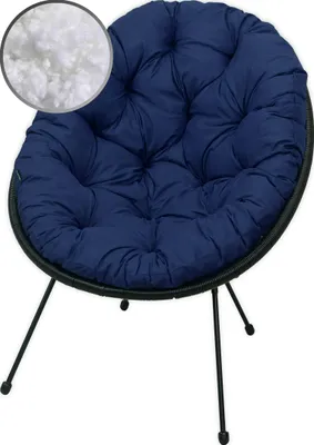 A navy blue cushion on a black chair with black legs.