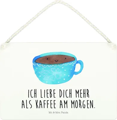 Produktbild von Mr. & Mrs. Panda Schild Kaffee Tasse DIN A4 - Weiß - Geschenk, wandtafel, Lustige Sprüche, Wandbild Holz, Türschild, holzbild, Genuss, Glücklich, Liebe, Geschmack