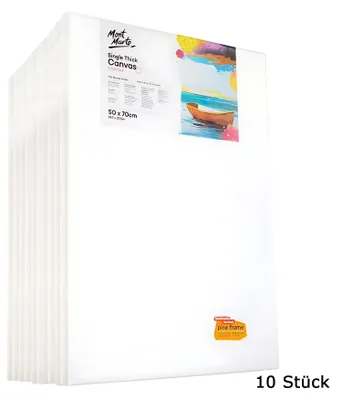 Produktbild von Mont Marte Weiße Leinwände Keilrahmen Set zum Bemalen, 50cm x 70cm Großpack mit 10 bespannten Keilrahmen, aus Baumwolle, 280 g/m²,für Anfänger & Profi