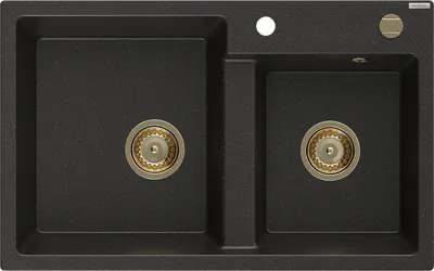 Immagine prodotto di Mexen Tomas lavello da cucina in granito 2 vasche 800 x 500 mm, nero/oro metallico, sifone oro - 6516802000-75-G