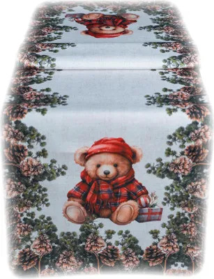 Produktbild von Tischdecke Tischläufer Druck Weihnachtsteddy Winterwald 40 x 140 cm