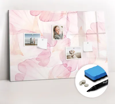 Produktbild von Magnetpinnwand Memoboard - Zubehörsatz - Schwarzer Marker + Schwamm + Magnete - 90 x 60 cm - Aquarellblütenblätter