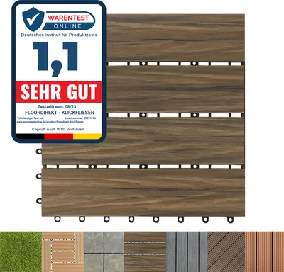 Produktbild von Fliesen Terrassenfliesen Klickfliesen Balkonfliesen wetterfest Mix Teak 30 x 30 cm 1 Stück