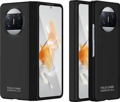 Two views of a black foldable phone case.