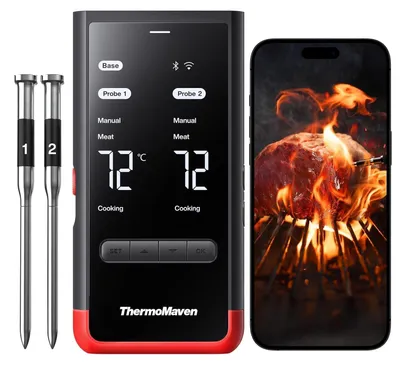 Produktbild von Funk-Fleischthermometer Bratenthermometer Grillthermometer - 2 Fühler - Bluetooth 5.3 und WLAN - IPX8 wasserdicht - App-Steuerung - Für Grill, Backofen und Smoker