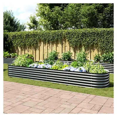 Produktbild von Garten-Hochbeet 400 x 80 x 44 cm aus verzinktem Stahl in Grau, Palettenrahmen, Hochteich, Gemüsebeet, Kräuterregal für Balkon, Blumenbeet, Kräuterspirale, Tomatenbeet, Pflanzhochbeet