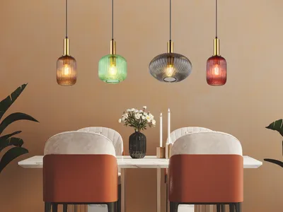 Produktbild von Bunte Glas Esszimmerleuchten für über Esstisch, LED Küchenlampe hängend 4flammig