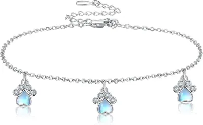 Image de CUPENDA Bracelet empreinte de patte Argent Pierre de lune Chien Chat Bracelet pour animaux domestiques
