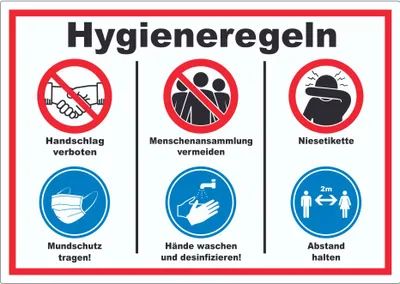 Produktbild von Hygieneregeln Symbol und Text Aufkleber A4 (210x297mm)