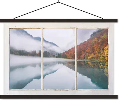 Produktbild von MuchoWow® Textilposter Aussicht - Herbst - Berg 150x100 cm mit schwarzem Rahmen - Schlafzimmer