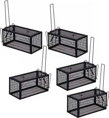 Immagine prodotto di set di 5 trappole per topi vivi | trappola a cestello con fori di aerazione in metallo | trappola per martore - trappola viva per topi, conigli | trappola per topi riutilizzabile | trappola per topi per uso interno ed esterno | trappola a scatola professionale