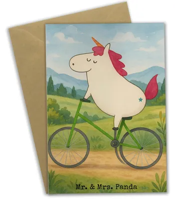 Produktbild von Mr. & Mrs. Panda Klappkarte Einhorn Radfahrer Design - Weiß - Geschenk, einladungskarten, glückwunschkarten, dankeskarten, weihnachtskarten, Glückwunschkarte, Konfetti