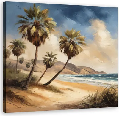 Produktbild von Leinwandbild Palmen Meer Tropische Landschaft 60x60 Feeby Beige bild für die wand bereit zum aufhängen