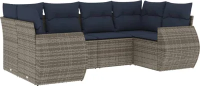 Image de vidaXL Ensemble de 6 canapés de jardin avec coussins, gris, polyrattan