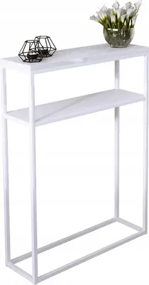Zdjęcie produktu dla Konsola metalowa toaletka stolik półka stojąca loft biały połysk 60x20h80