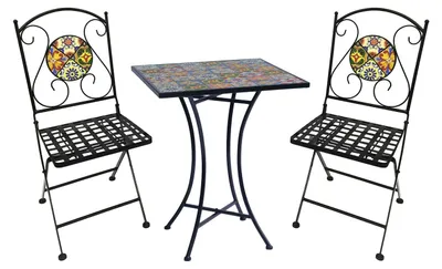 Produktbild von Mosaik Sitzgarnitur Set 3-teilig Sitzgruppe Gartenmöbel Tisch Stühle