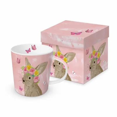 Produktbild von RP Tasse aus Porzellan Easter Beauty - Hase mit Rosenschmuck rosa 0,4L, Höhe 9,7cm