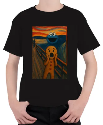 Produktbild von Krümelmonster Der Schrei Lebkuchenmann Gemälde Karneval Lustig Kinder T-Shirt, Schwarz, 104